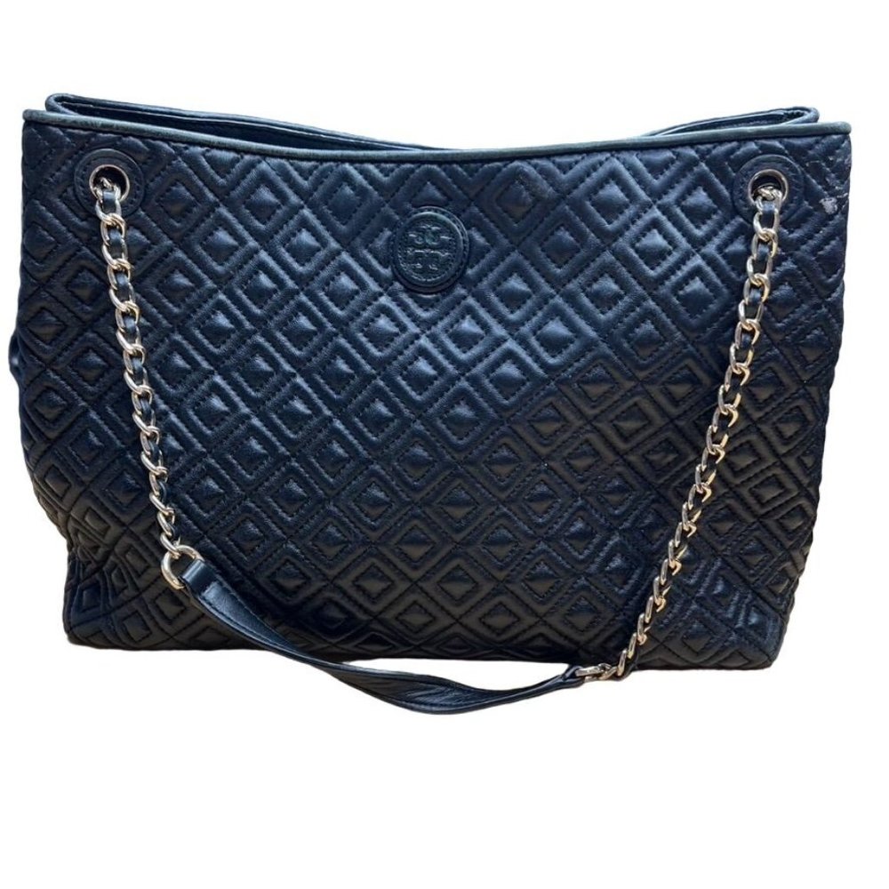 Tory Burch Marion Quilted Center-Zip Tote Shoulder Bag in Black